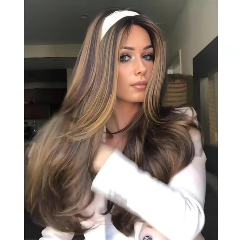 JOUKAYEA Long Wavy Ombre Honey Blonde Brown Wig for White Black Women, Synthetic Beach Loose Body Wave Brunette Hair Wig, Dark Root Natural Looking Realistic Ladies Sexy Blond Highlights Wigs - Image 3